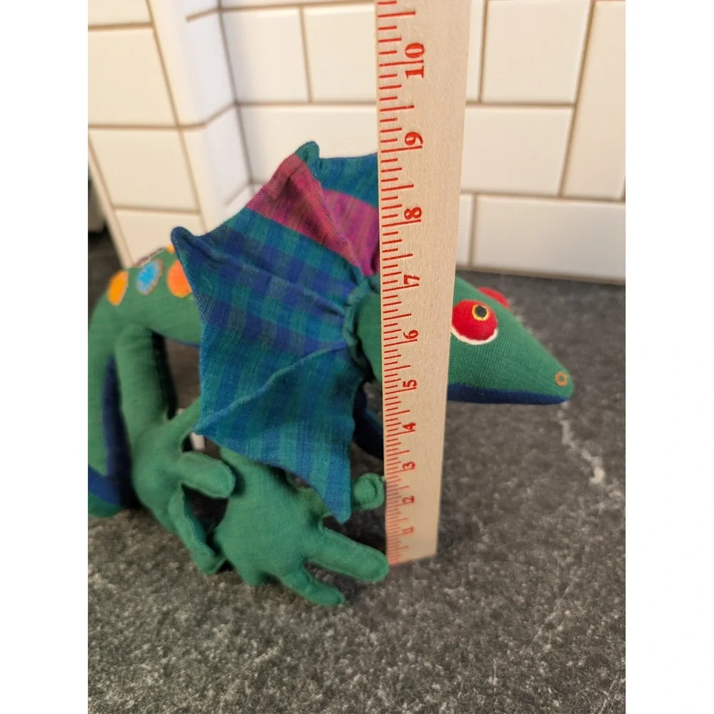 Barbara Sansoni Barefoot Sri Lanka Handwoven Frilled Lizard Plush Green Blue Toy
